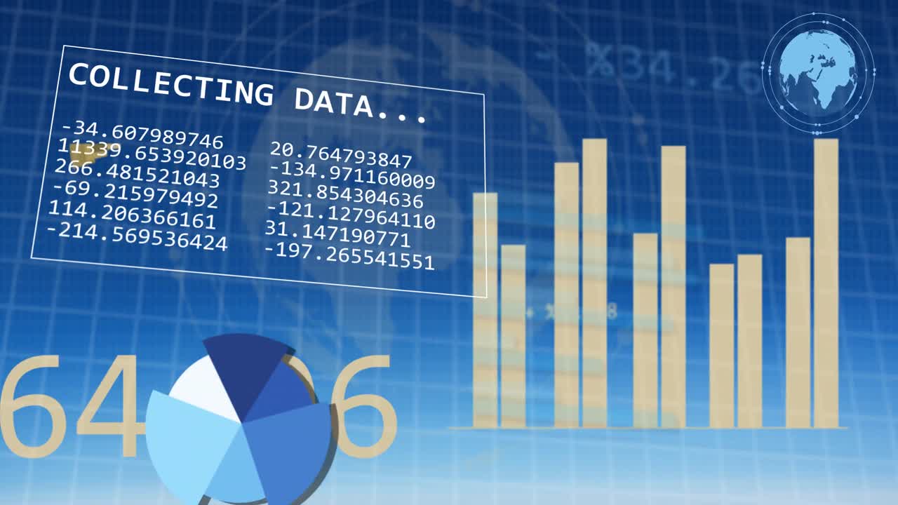 animación del procesamiento de datos financieros sobre un fondo azul