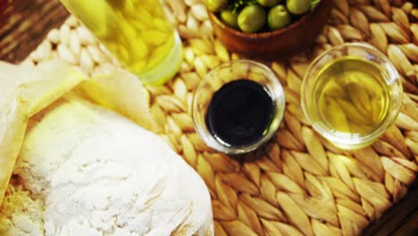 Ingredients-green-olives,-oil,-soy-sauce-and-bread