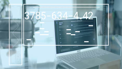 animation of data processing over computer on desk in office