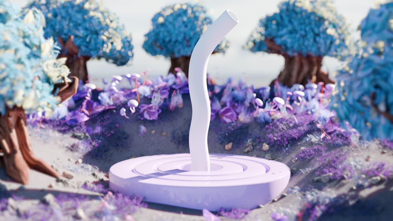 Surreal Pastel Landscape with Abstract Sculpture