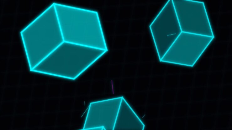 Abstract Motion Background with Floating Neon Blue Cubes