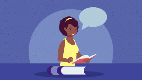 mujer afro leyendo libro de texto animación