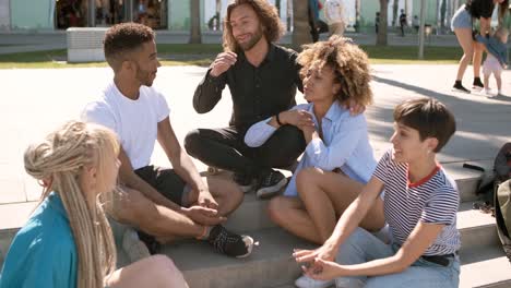 stylish  friends chilling on street