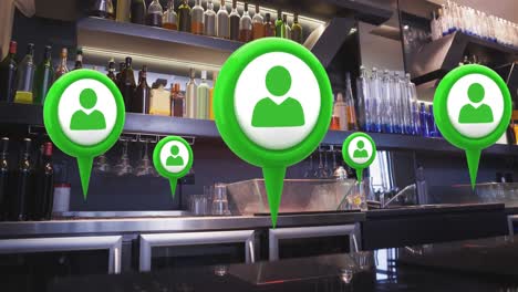 multiple profile icons floating against interior of a modern bar