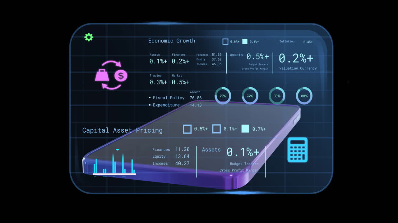 Animation of screens with banking data over black background