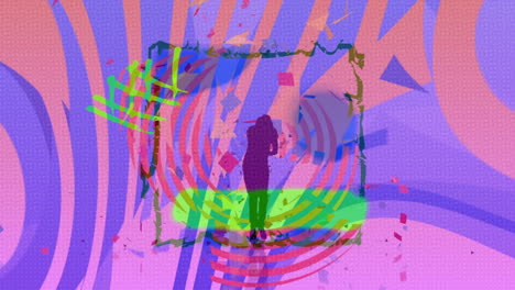 silhouette with vibrant geometric patterns and colorful shapes in animation style