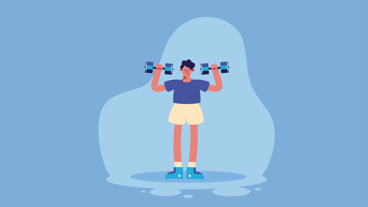 Male athlete lifting dumbbells character animation | Premium Stock ...
