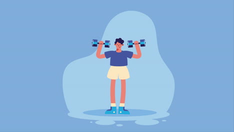 atleta masculino levantando pesas animación de personajes