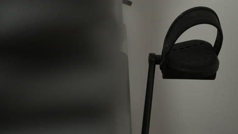 close-up of stationary bike pedals