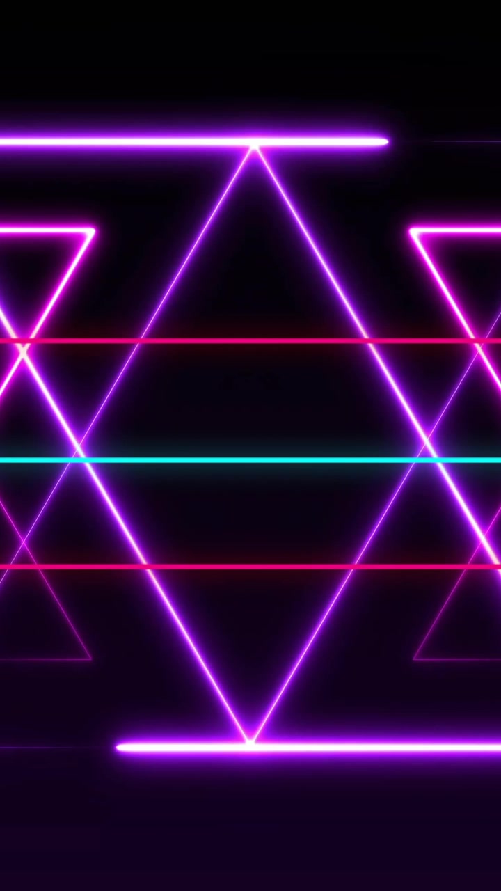 Animazione di forme al neon che si muovono su sfondo nero.