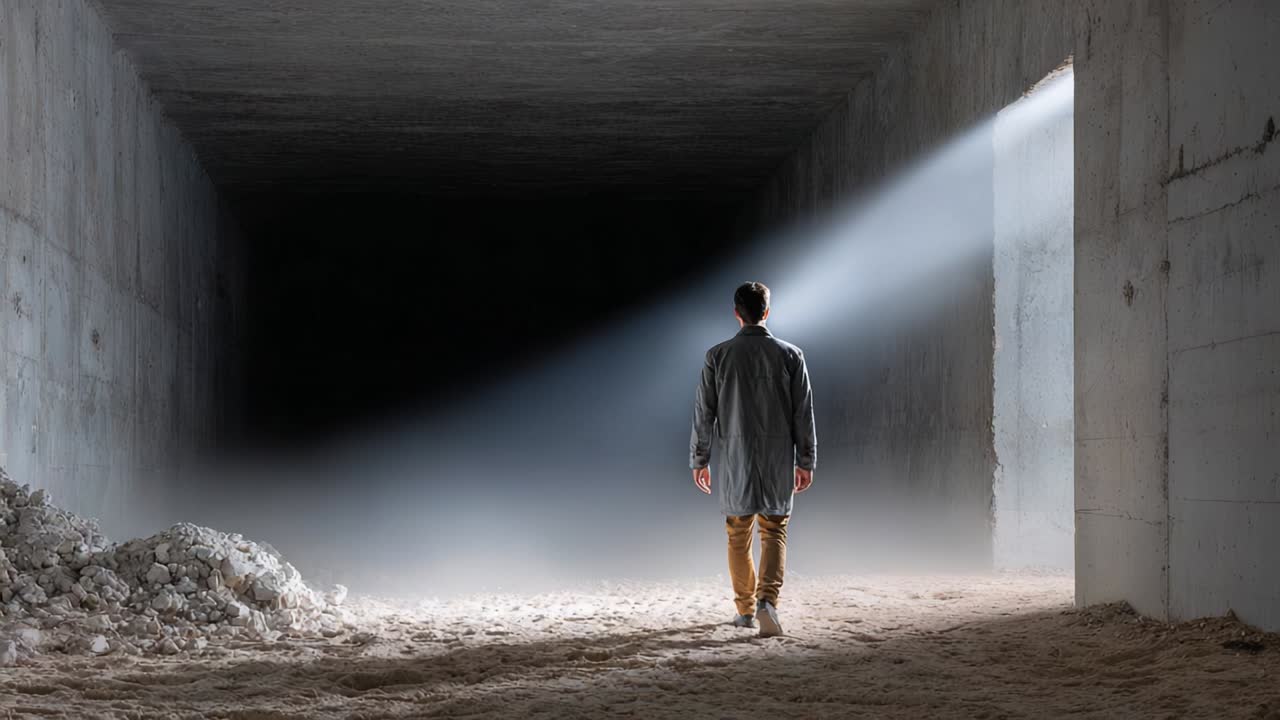 A man seeking light at the end of a tunnel