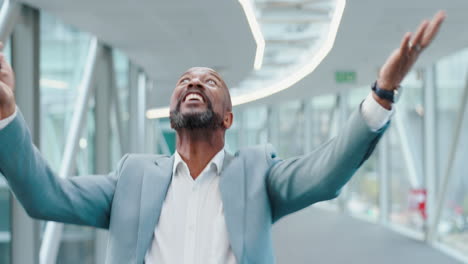 success, winner and business with black man