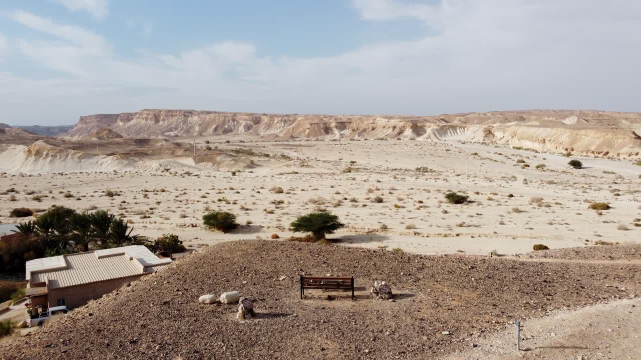 Drone revelas Tzukim community settlement in southern Israel in Arava valley, Establishing shot