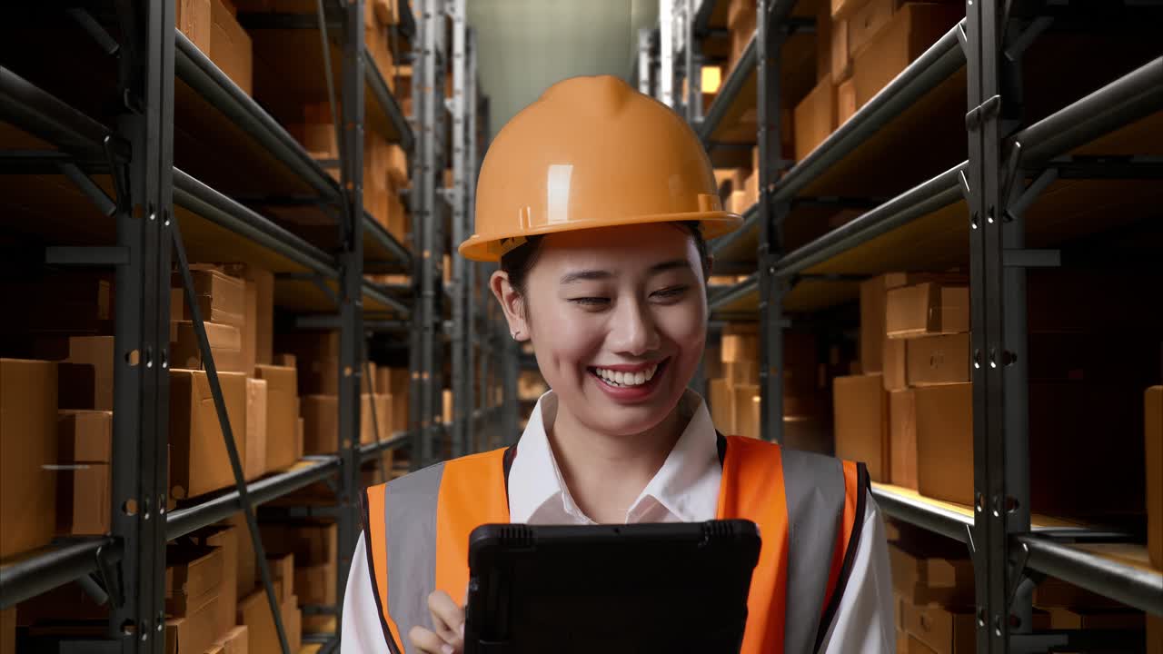 Lavoratore di magazzino che usa il tablet