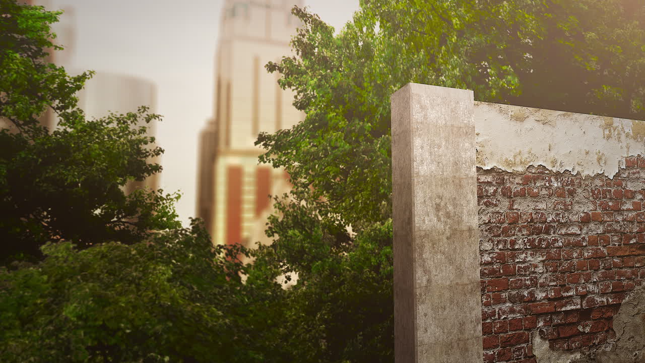 여름날 많은 큰 건물과 공원이 있는 도시 풍경의 파노라마