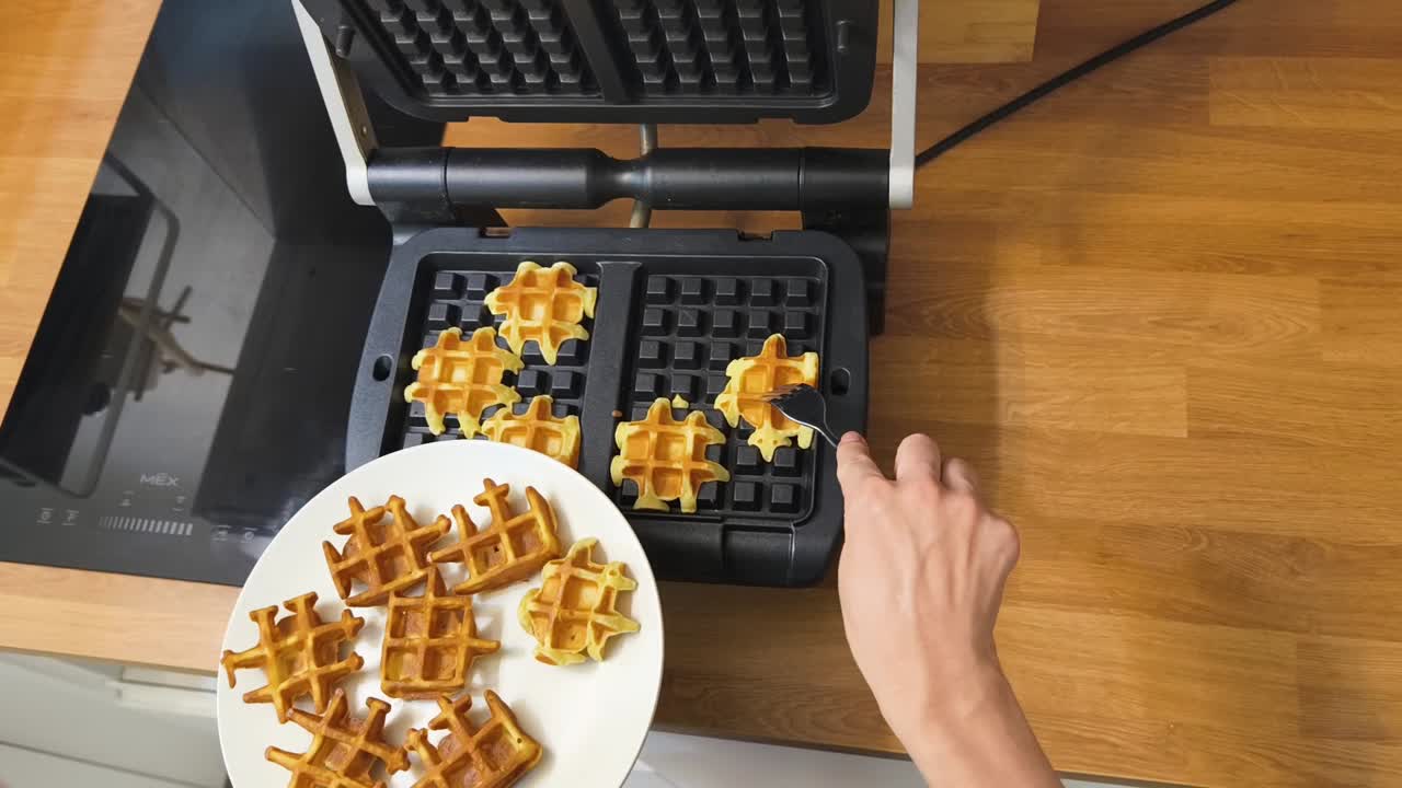 Making waffles with a waffle maker