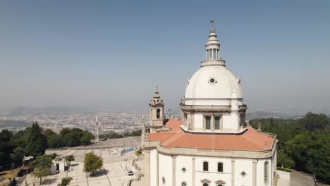 Orbital-close-up-shot-of-cupola-Sanctuary-of-Our-Lady-of-Sameiro,-Portugal