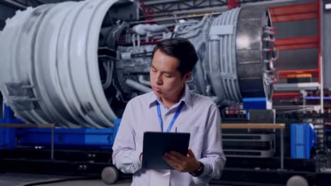 engineer reviewing jet engine maintenance