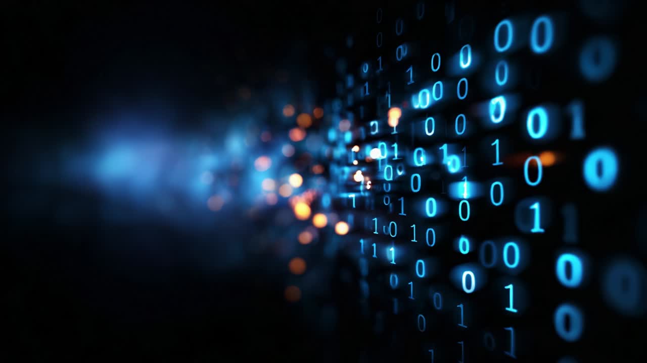 A Deep Dive into Digital Realms: Exploring a Captivating View of Binary Code Representations Illuminated by Ethereal Light Patterns, Signifying the Backbone of Modern Computing and Data Transmission