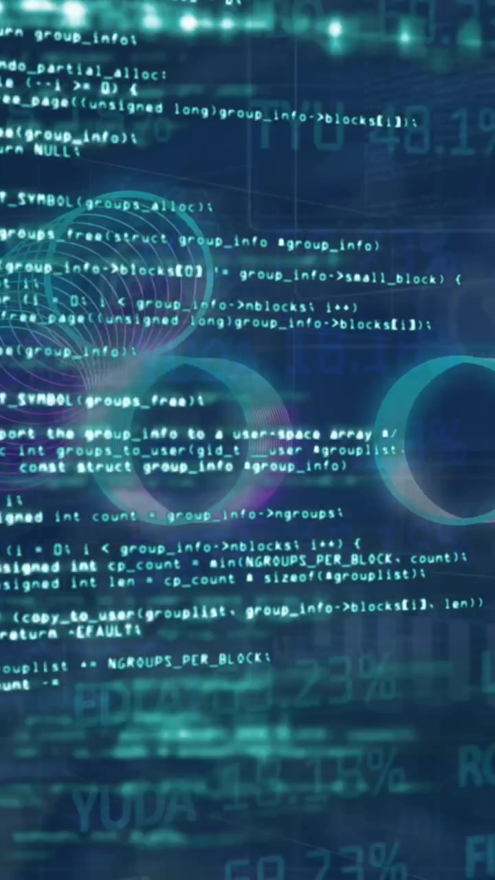 Animation of financial data processing and statistics on black background
