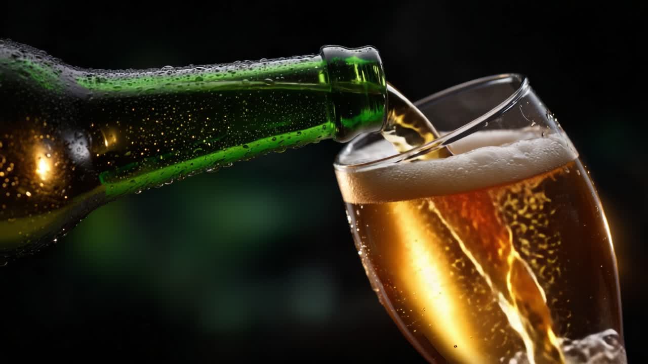 Momenti accattivanti di birra versata in un bicchiere, che mostra bollicine e un rinfrescante colore dorato, perfetta per dissetare in ogni occasione.