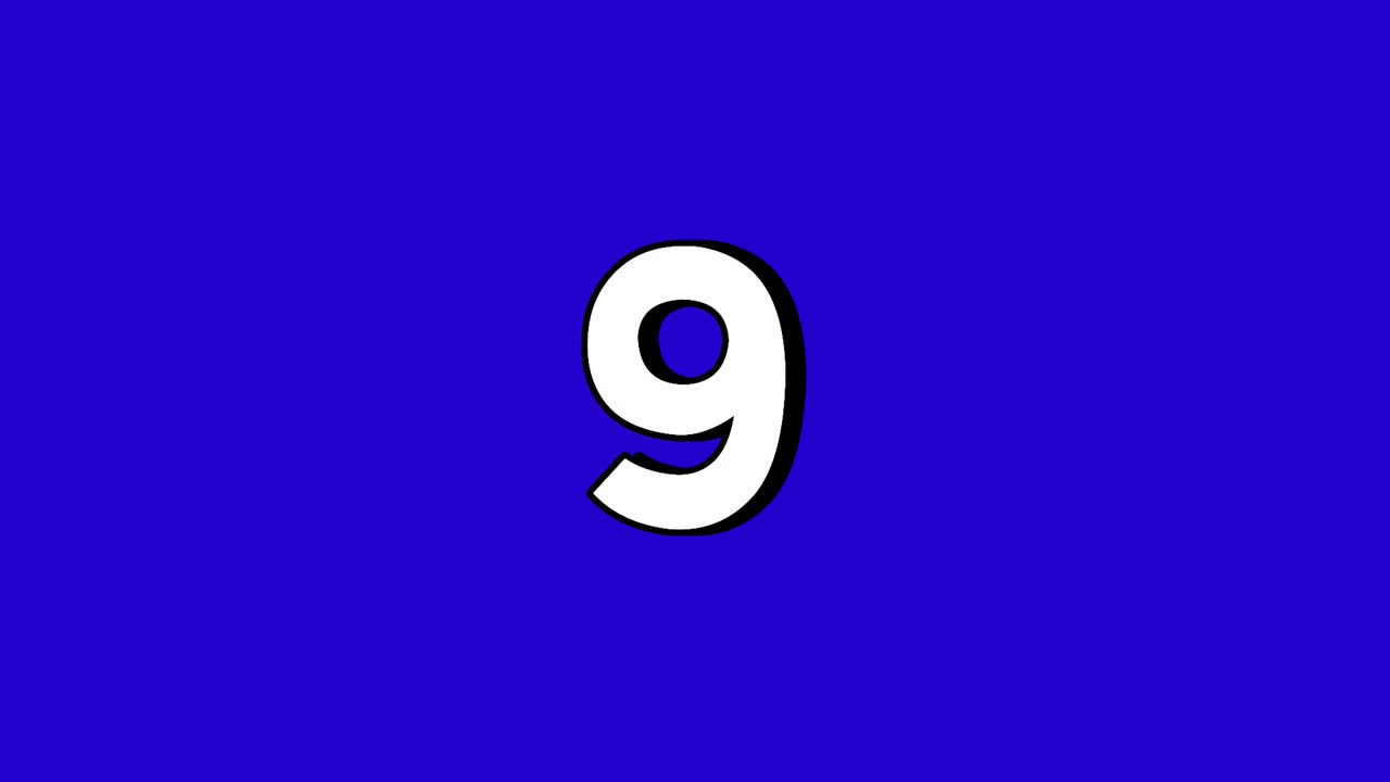 Number 9 nine Reveal Animation with fire Smoke Effect on blue Screen white color Cartoon Style Motion Graphic video Element