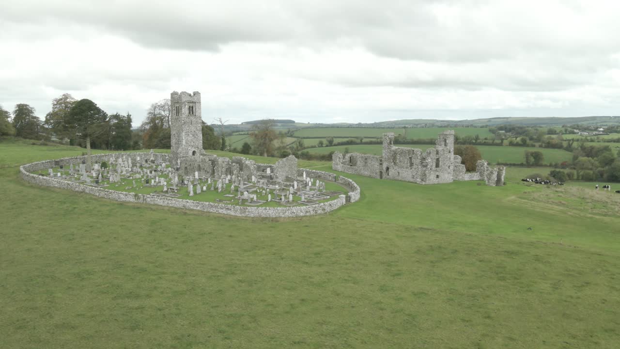 The Hill of Slane Preserved Historic Sites In County Meath, Ireland. Aerial Drone Shot