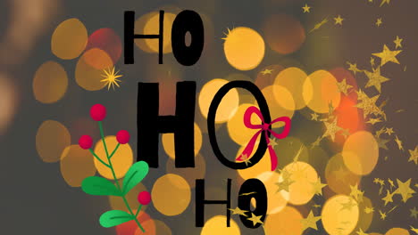 ho text animation over festive bokeh lights and stars