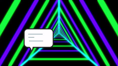 animación de la caja de mensajes y el túnel triangular en bucle contra un fondo abstracto