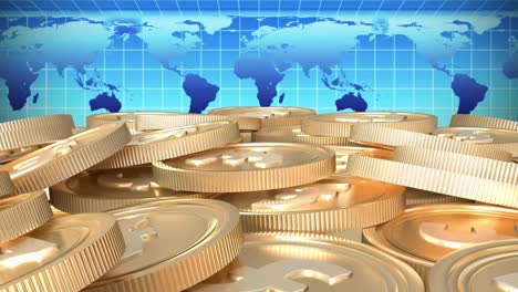 animación del mapa del mundo sobre monedas de oro