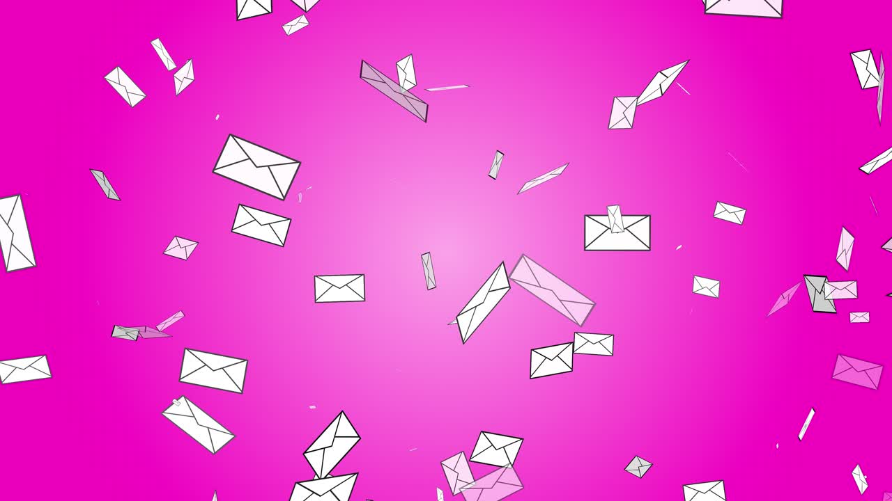 carta correo sobre postal flotando cayendo desapareciendo animación 3d en fondo gradiente entrega visual estacionaria diseño digital abstracto dinámico color rosa blanco