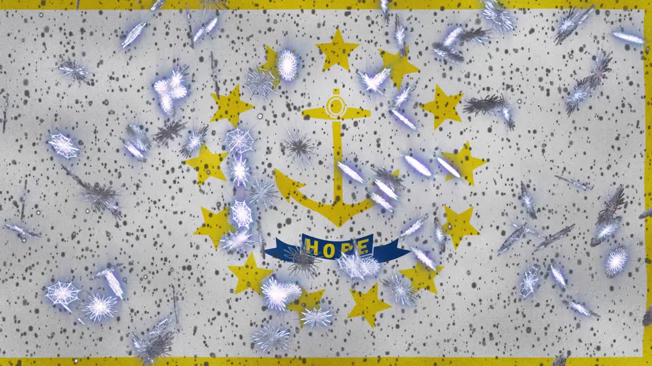 로드 아일랜드는 발을 흔들고 눈이 내리는 주기적인 배경으로 크리스마스와 새해를 위해 루프입니다.