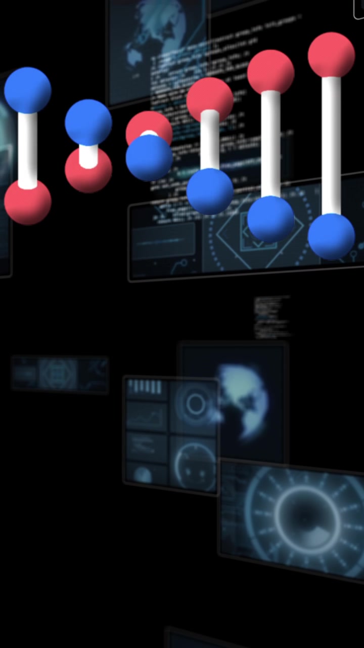 Animation of dna strand and data processing on black background