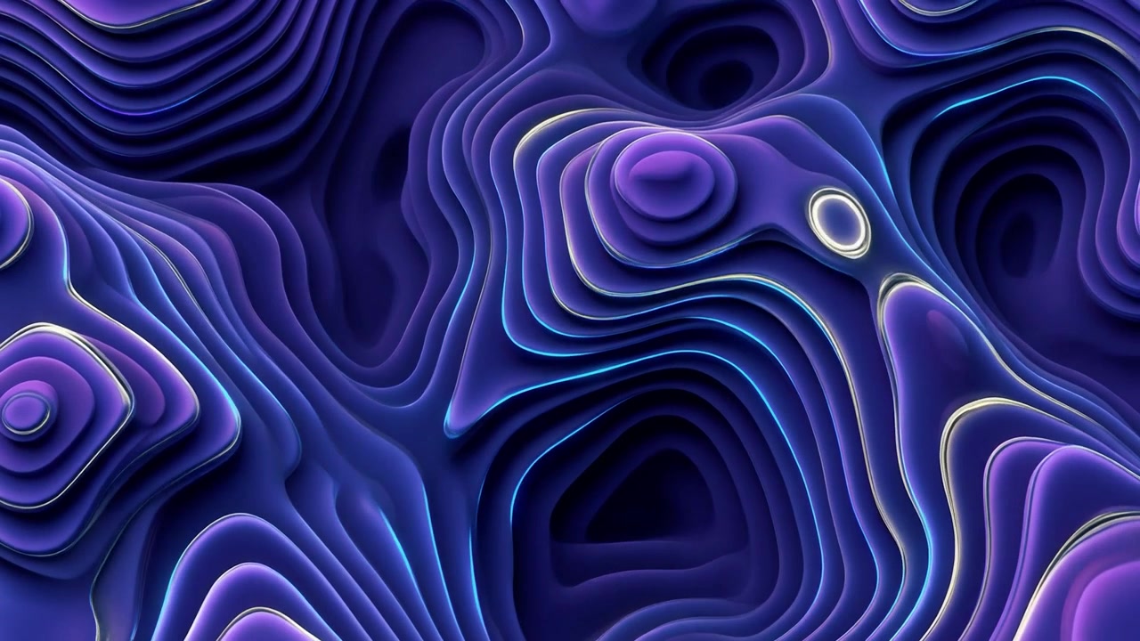 Movimento astratto di onde liquide 3D nei toni del viola e del blu