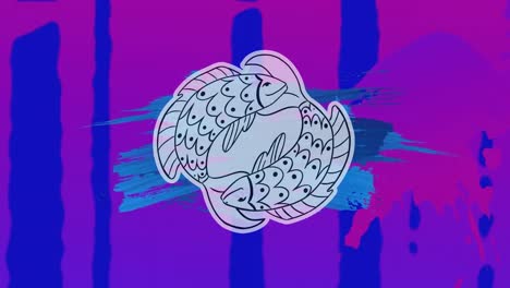 Animation-of-pisces-symbol-over-blue-and-violet-background