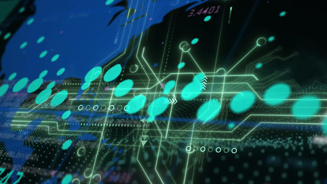 Animation of world map and data processing on green background