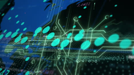animación del mapa del mundo y procesamiento de datos sobre fondo verde