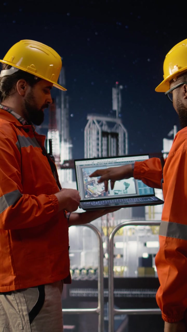 Vertical video Circumventing petrol extraction blockade, map and offshore platform men