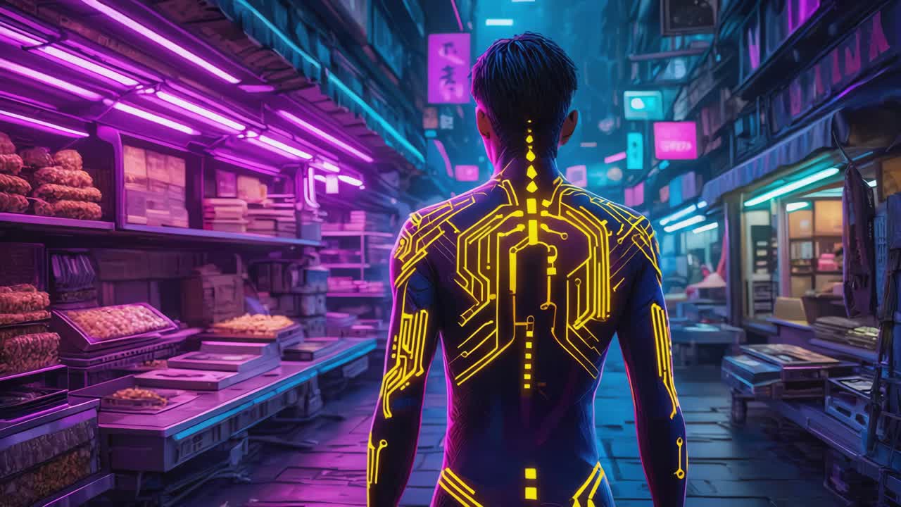 A Cyberpunk Vision of an Asian Street Market
