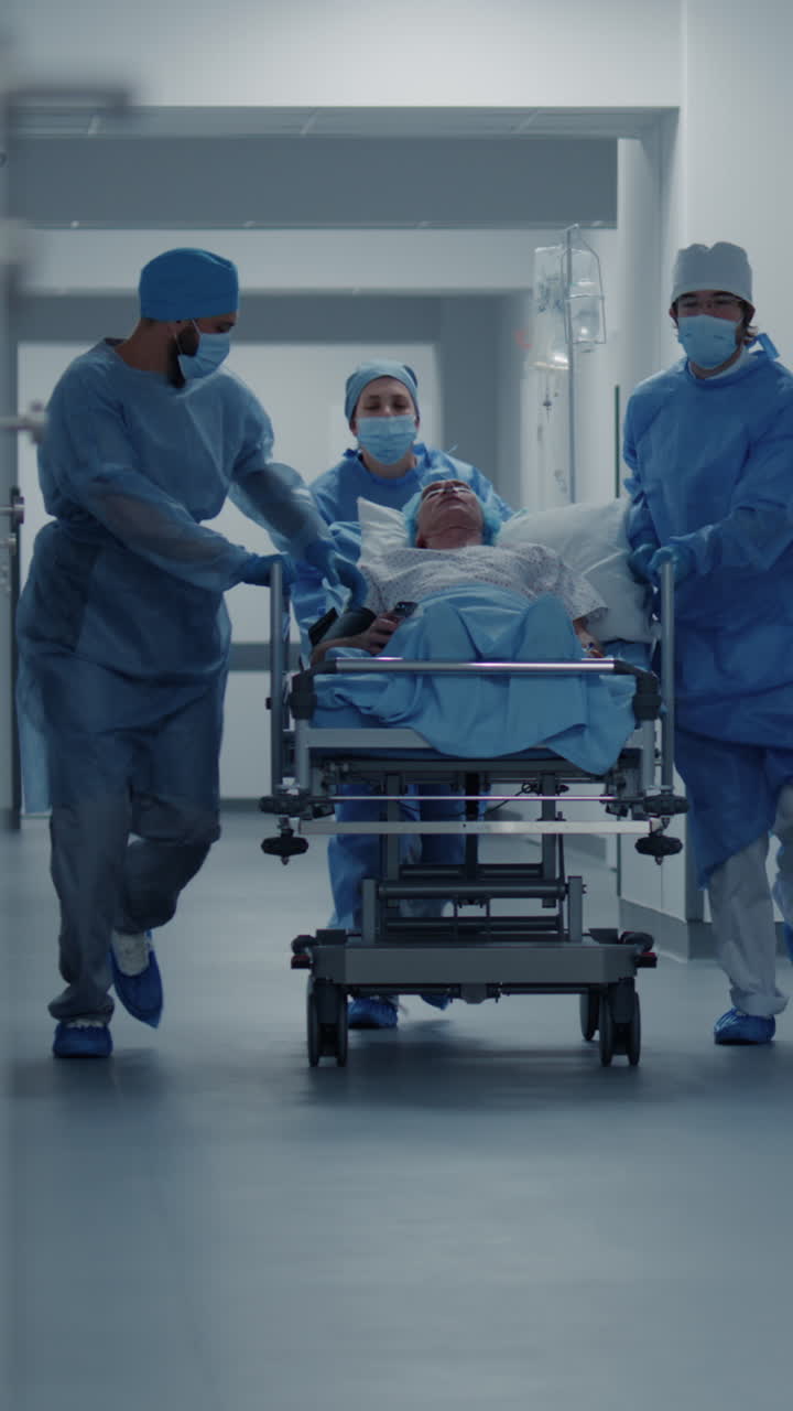 Medical personnel run and push gurney with patient 4k 2025 08 04 22 13 30 utc.mov | adult, african american, aged, assistance