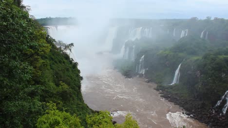 brown and dirty water of iguazu river in rain forest of brazil and argentina