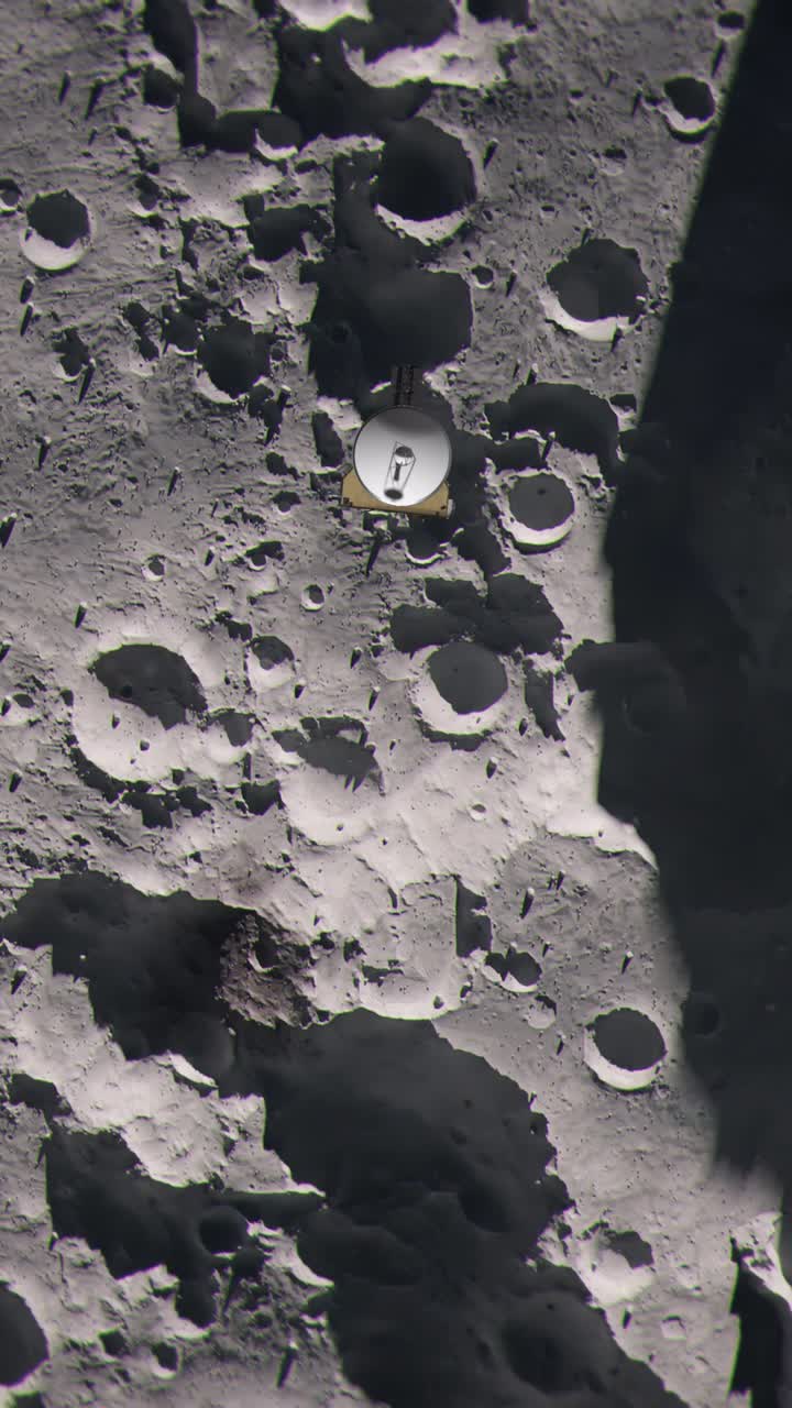 Vertical Shot of Top Down Aerial View of the Moon as a Space Probe Passes Over the Surface