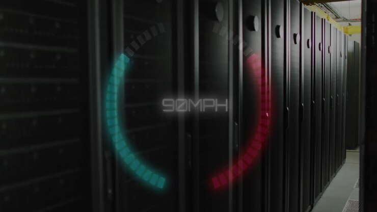 Animation of speed gauge and data processing over computer servers