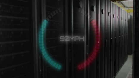 Animation of speed gauge and data processing over computer servers