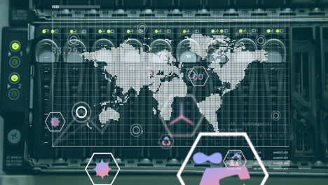 animación del procesamiento de datos digitales a través de servidores informáticos