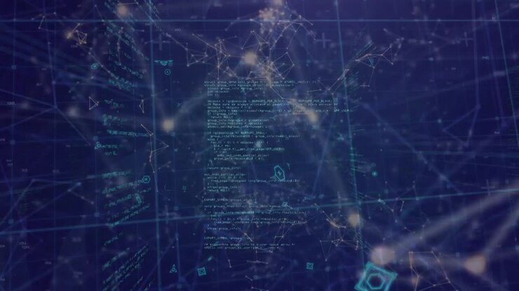 Animation of network of connections with data processing over grid