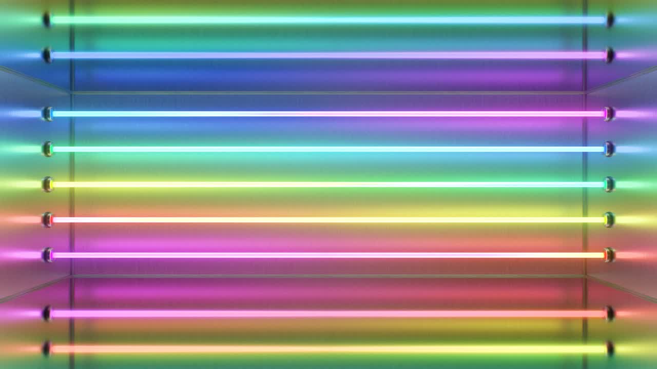 tubos de luz de neón fluorescentes de arco iris de espectro brillante rayos láser 3d - animación de fondo de movimiento de bucle vj sin costuras de 4k
