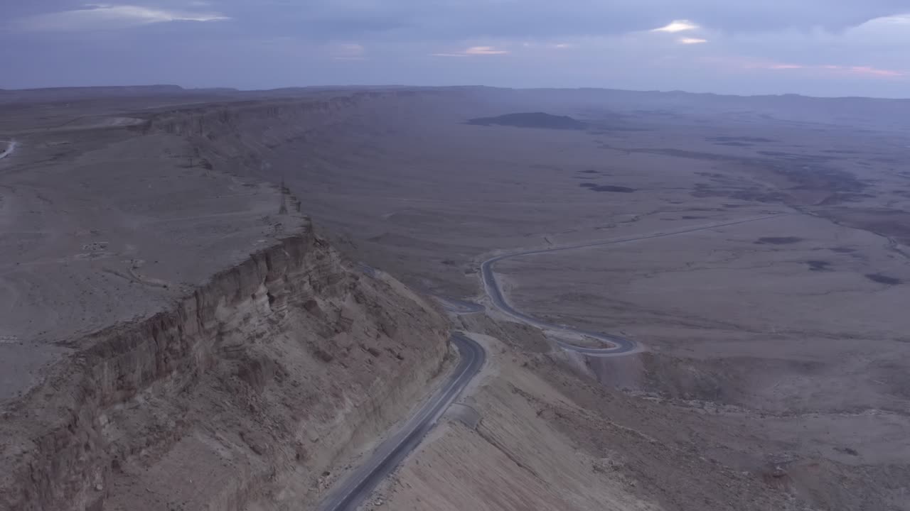 Aerial View of a Winding Road in the Negev Desert