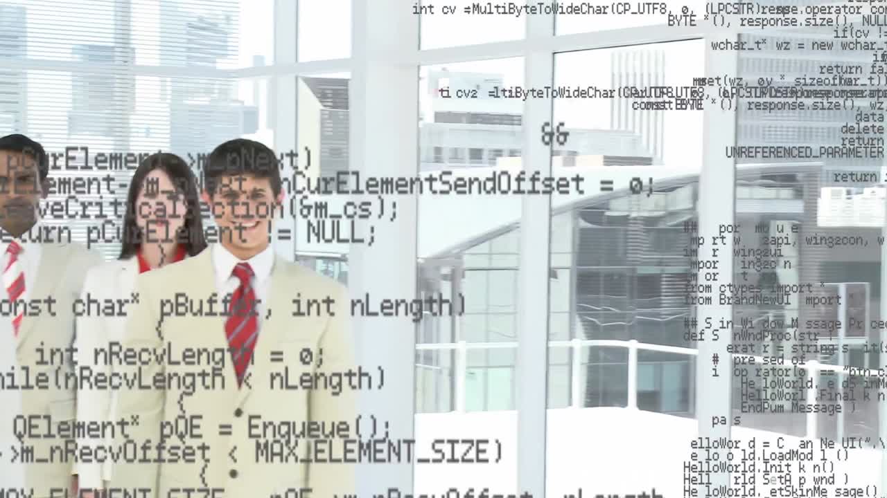 Animation of data processing over business people