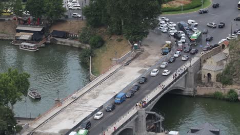 Vehicles-passing-by-one-side-of-the-bridge